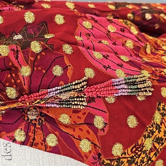 FARM Rio Maroon & Gold Banana Flowers Smocked Mini Dress - Size XL - Picture 9 of 13